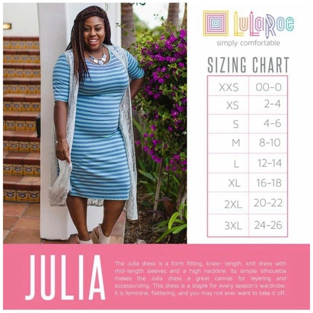 LuLaRoe Julia Dress Large Color Multicolor Stretch Knee Length Comfy - Picture 8 of 15